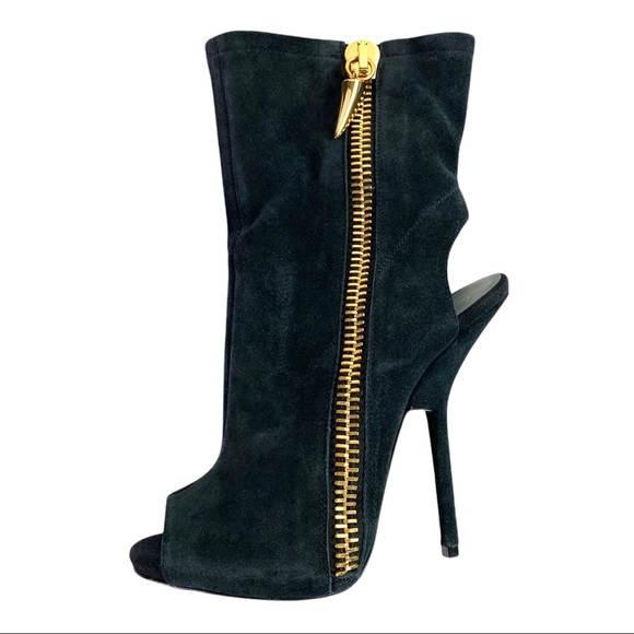 Giuseppe Zanotti Alien Boots Booties Black Suede Open Toe Cut Out - Picture 7 of 13